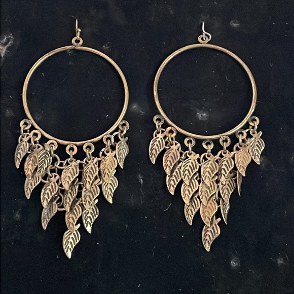 3.5” Bohemian mixed metal open circle hoop drop dangle earrings on wires - Picture 2 of 12